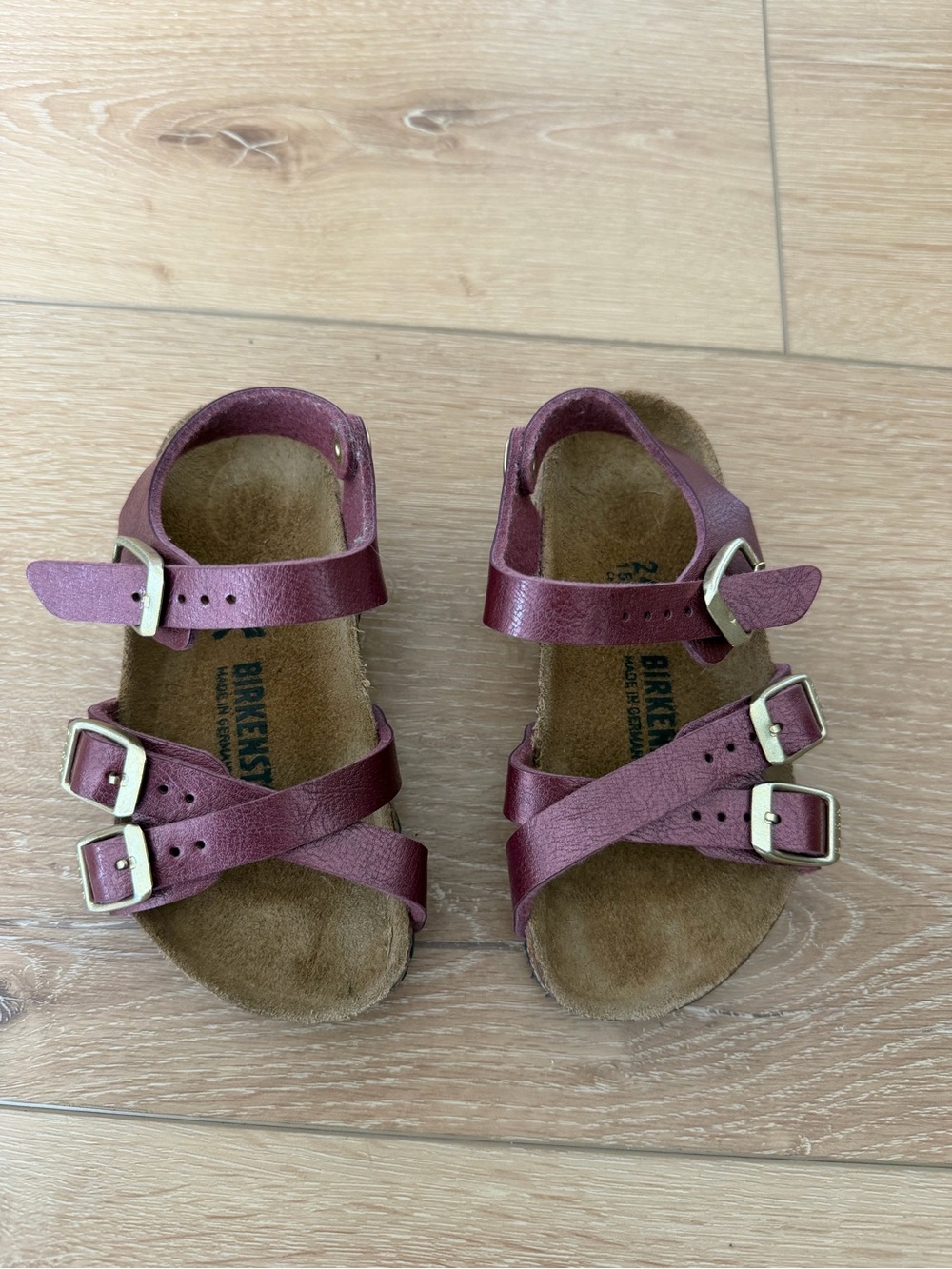Birkenstock Kids'  size 24 Burgundy Triple-Strap Sandals
